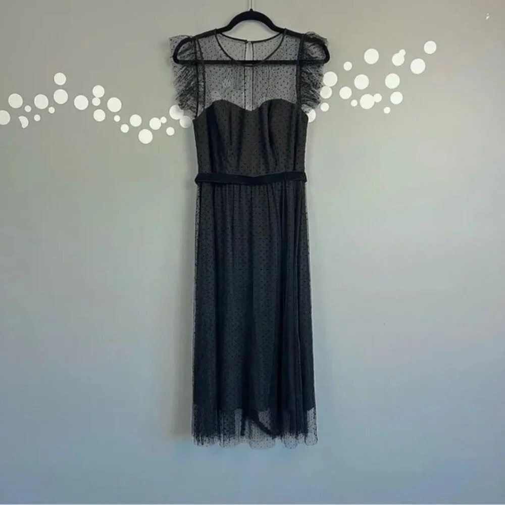 Jason Wu Black Illusion Dot Mesh Midi Dress Size 6 Sweatheart Bodice - Picture 1 of 12